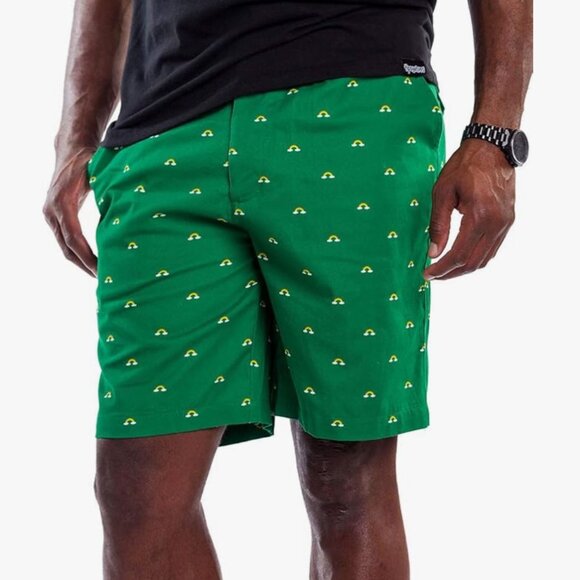 st‎ patrick day Mens Green Shorts With Rainbow Print Design By Tipsy Elves - Picture 2 of 8